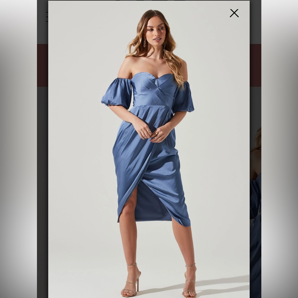 Zurina Off Shoulder Puff Sleeve Midi Dress NWOT (size M)